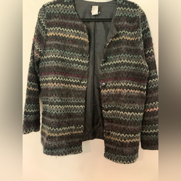 First Option Multicolor Zigzag Knit Sz L Long Sleeve Jacket Cardigan USA 91A261 - Picture 8 of 12